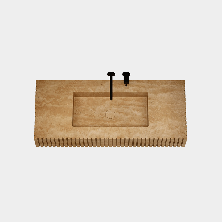 Luca Ribbed Marble Basin - Beige Travertine - Large - Top View