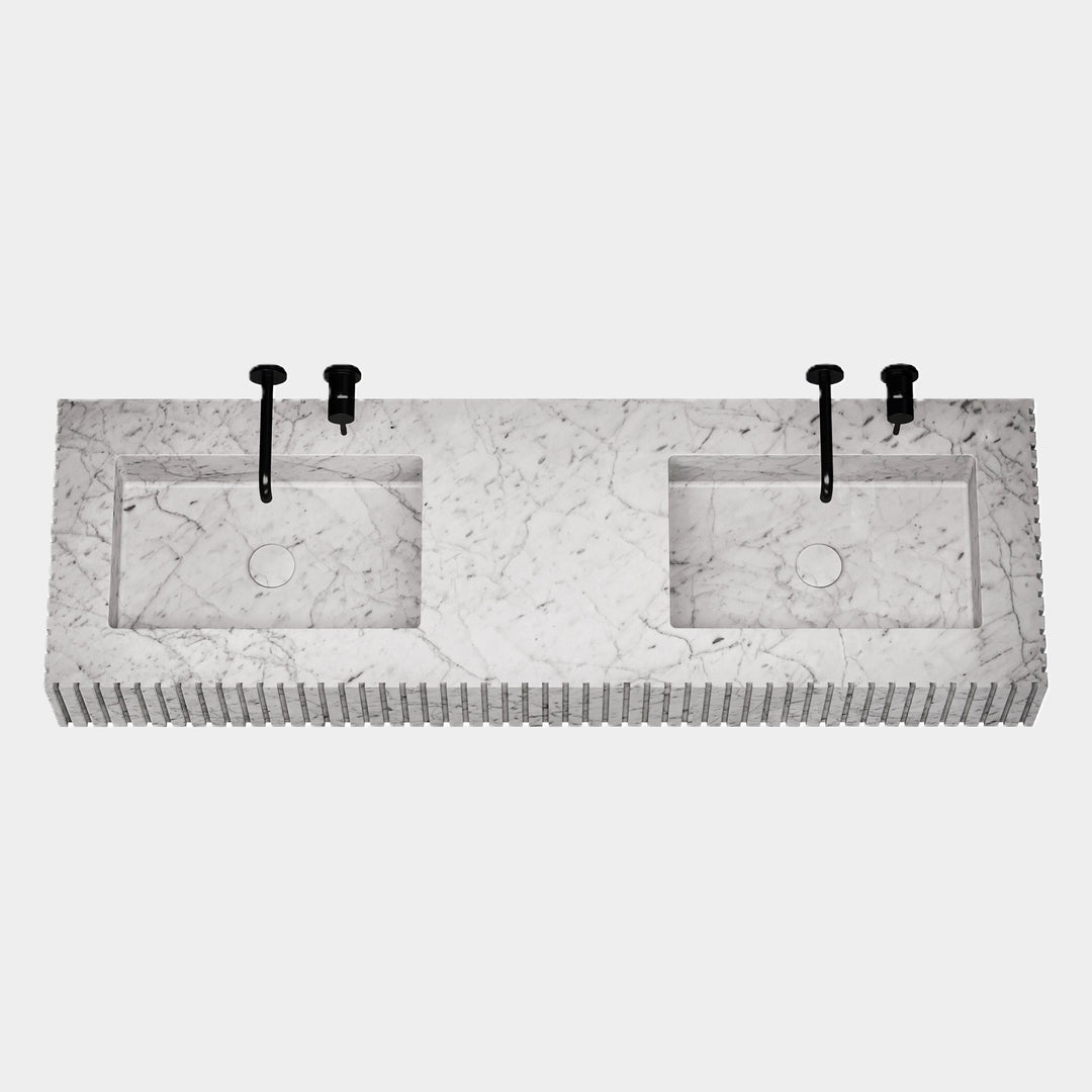 Luca - Ribbed Marble Double Basin - White Carrara