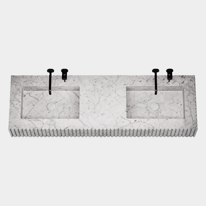 Luca - Ribbed Marble Double Basin - White Carrara