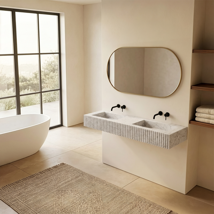 Luca - Ribbed Marble Double Basin
