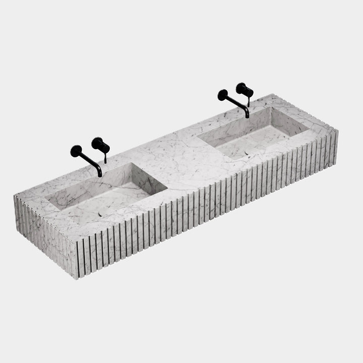 Luca double basin side view in White Carrara