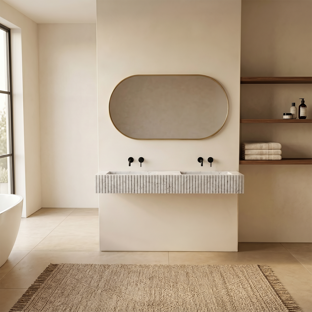 Luca - Ribbed Marble Double Basin