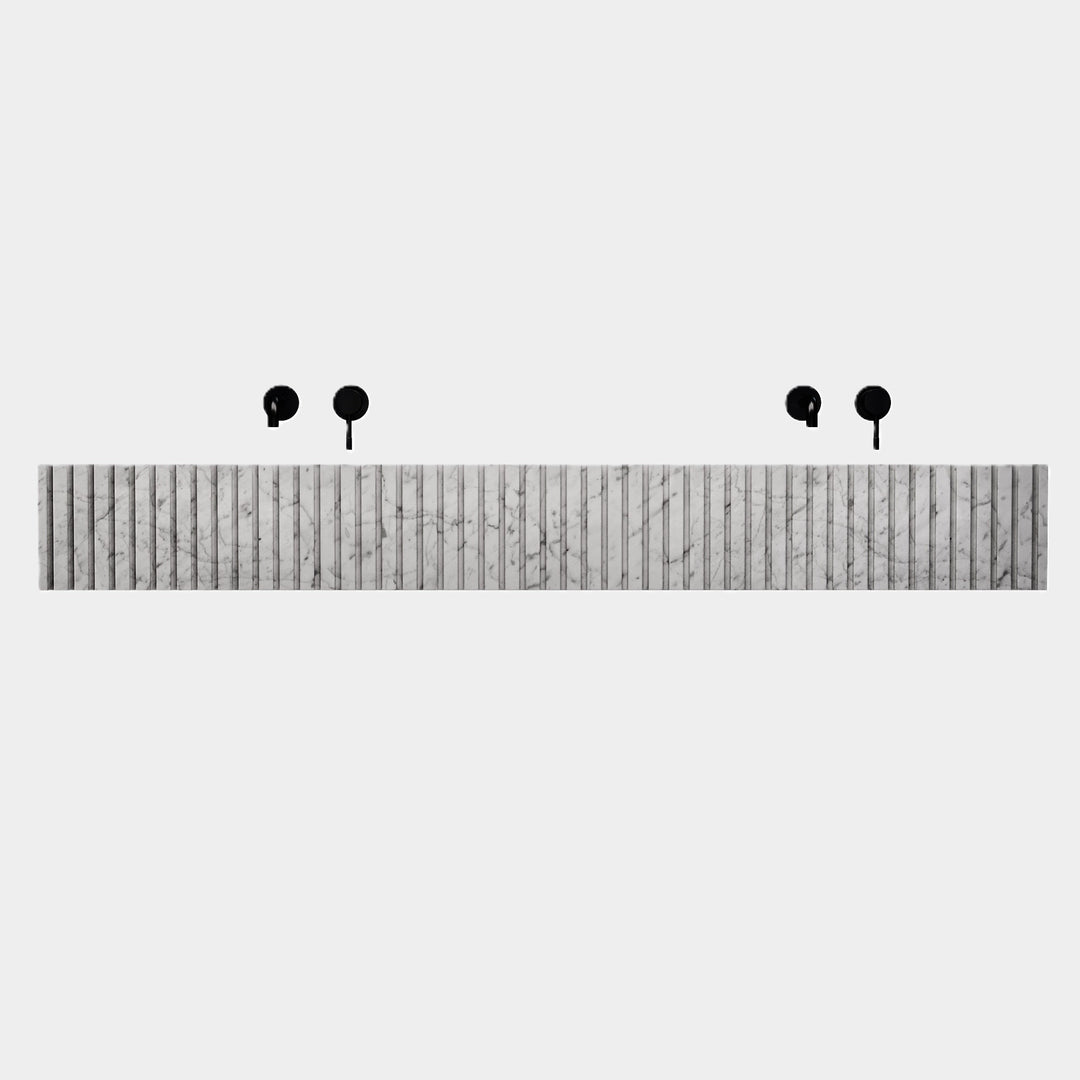 Luca - Ribbed Marble Double Basin - White Carrara