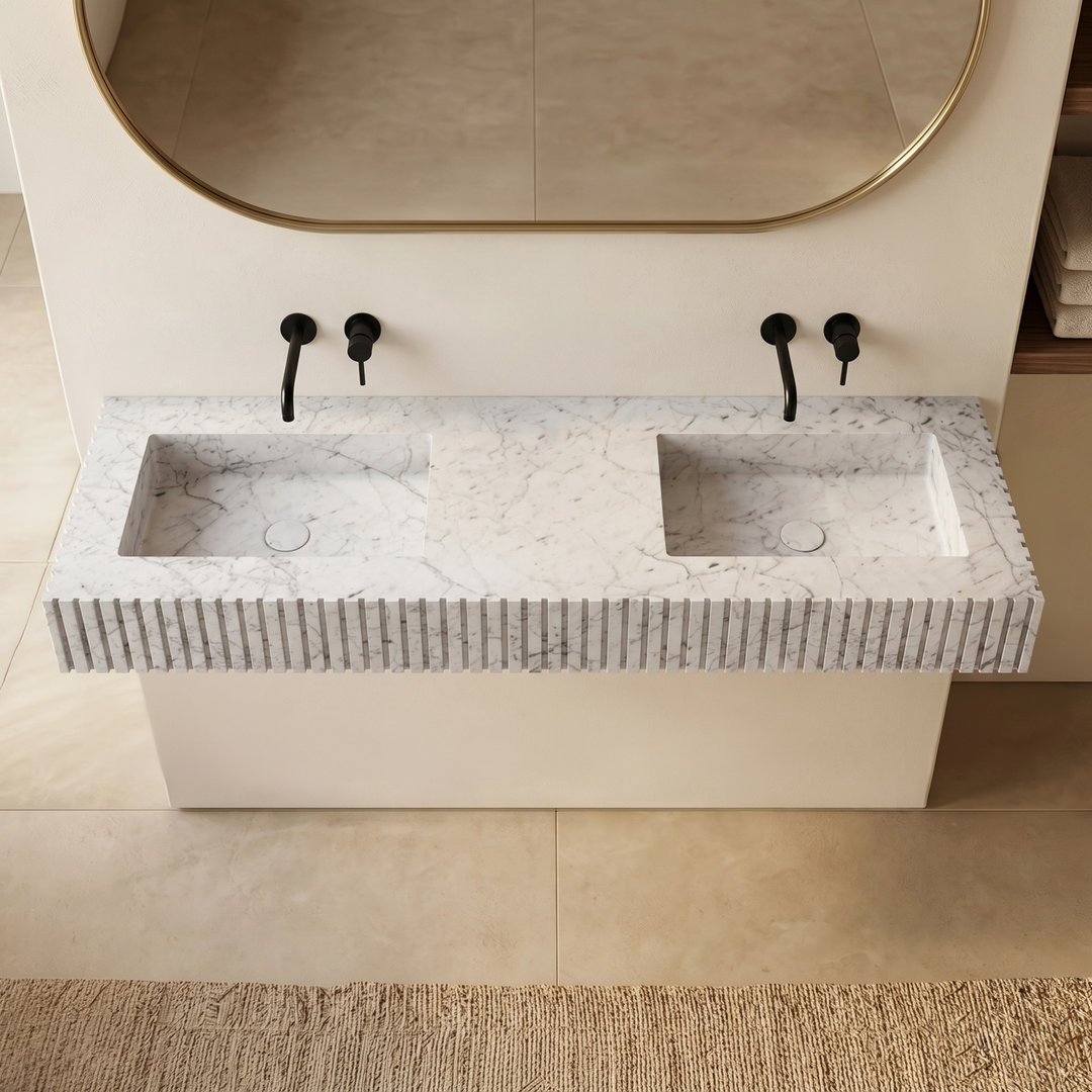 Luca - Ribbed Marble Double Basin