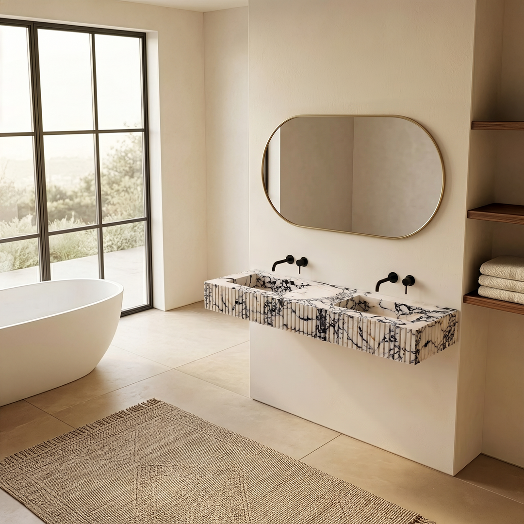 Luca - Ribbed Marble Double Basin