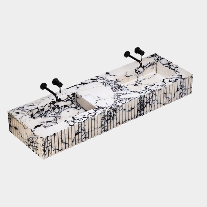 Luca - Ribbed Marble Double Basin - Calacatta Viola