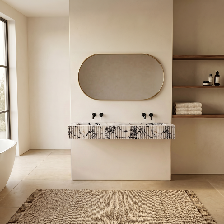 Luca - Ribbed Marble Double Basin