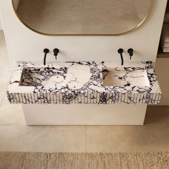Luca - Ribbed Marble Double Basin