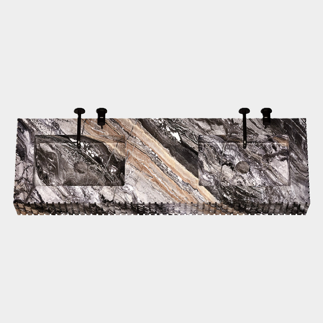 Luca - Ribbed Marble Double Basin - Grey Galaxy