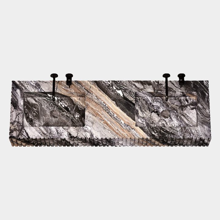 Luca - Ribbed Marble Double Basin - Grey Galaxy