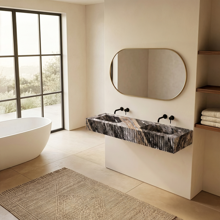 Luca - Ribbed Marble Double Basin