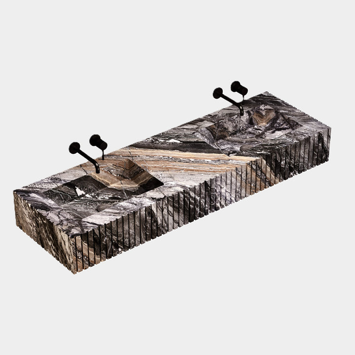 Luca - Ribbed Marble Double Basin - Grey Galaxy