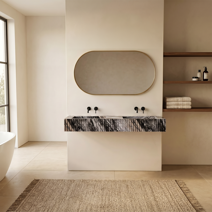Luca - Ribbed Marble Double Basin