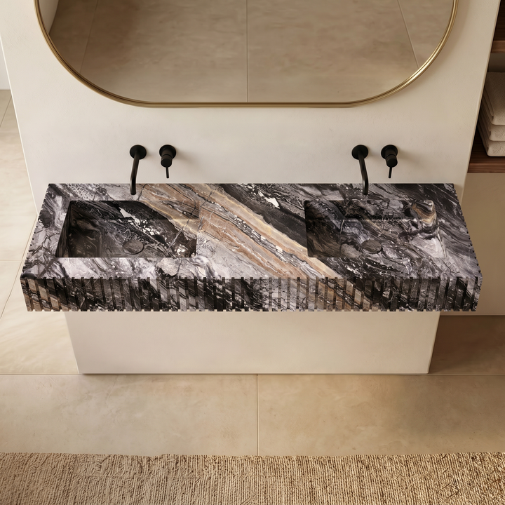 Luca - Ribbed Marble Double Basin