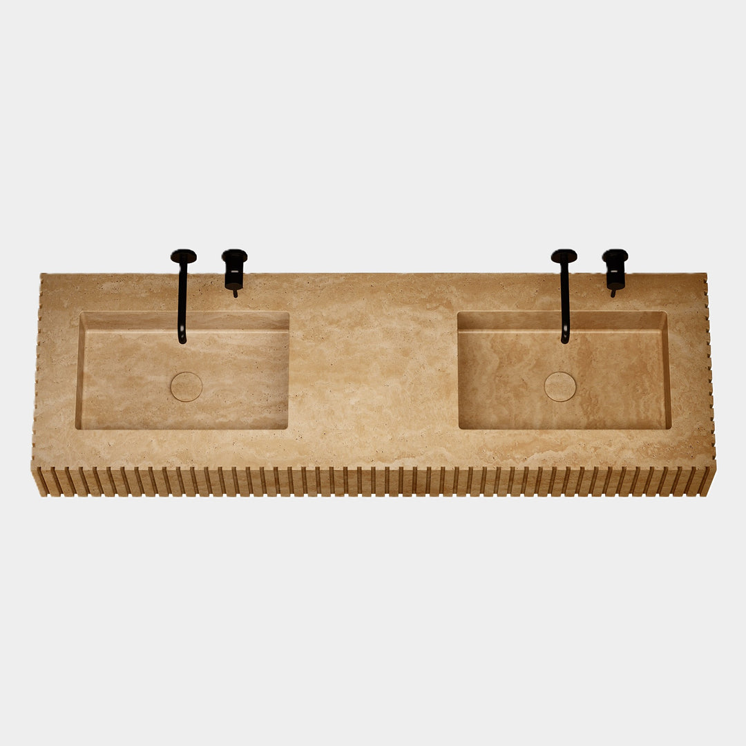 Luca - Ribbed Marble Double Basin - Beige Travertine