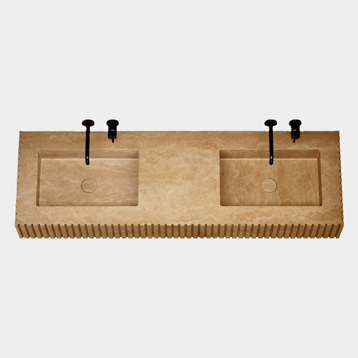 Luca - Ribbed Marble Double Basin - Beige Travertine