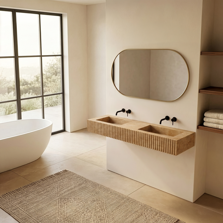 Luca - Ribbed Marble Double Basin