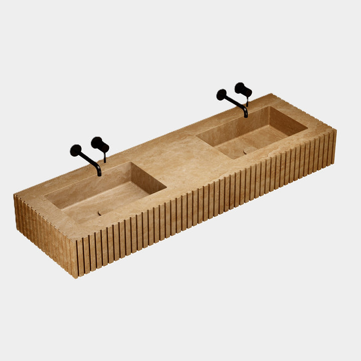 Luca double basin side view in Beige Travertine