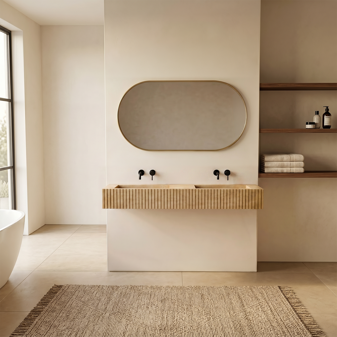 Luca - Ribbed Marble Double Basin