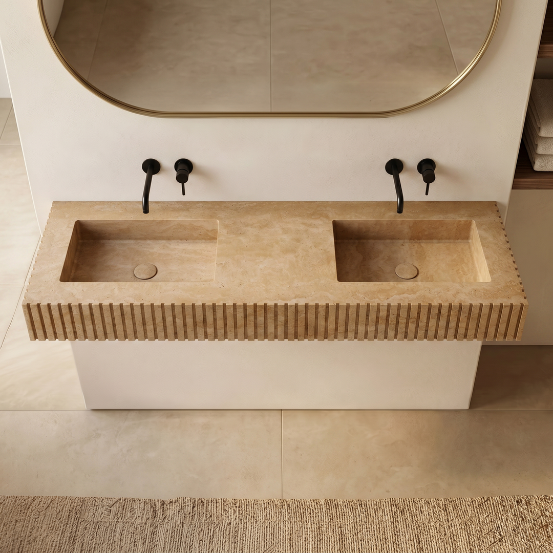 Luca - Ribbed Marble Double Basin