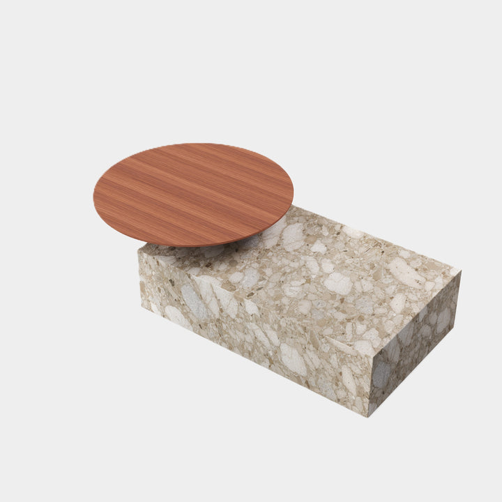 Odense marble coffee table side view in Beige Breccia