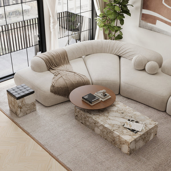 Odense marble coffee table lifestyle view in Beige Breccia