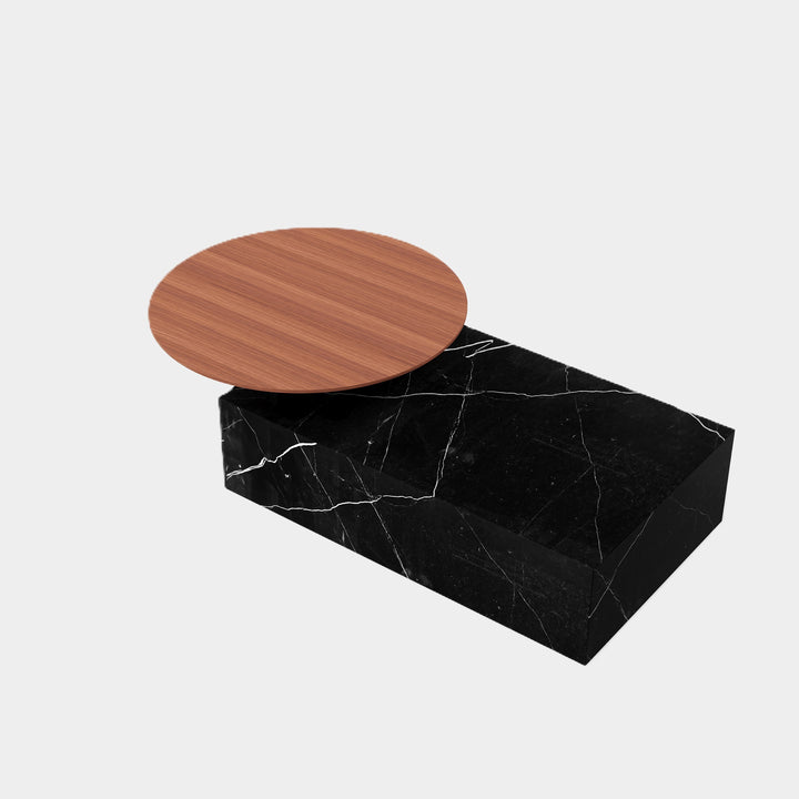 Odense marble coffee table side view in Black Eagle