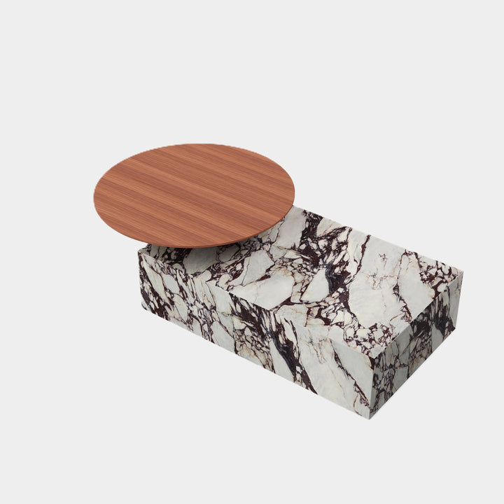 Odense marble coffee table side view in Calacatta Viola