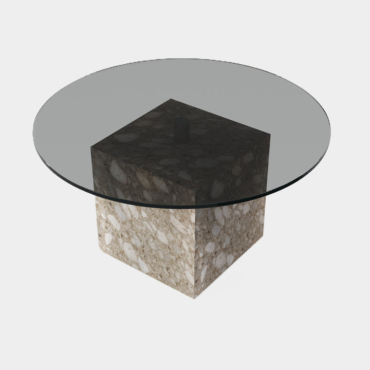 Bogense marble coffee table side view in Beige Breccia