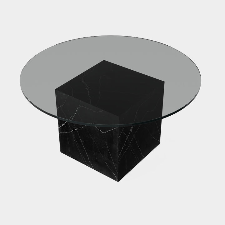 Bogense marble coffee table side view in Black Eagle