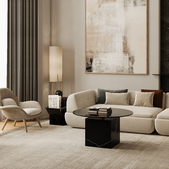 Bogense marble coffee table lifestyle view in Black Eagle