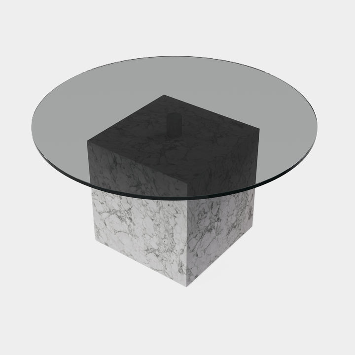 Bogense marble coffee table side view in White Carrara