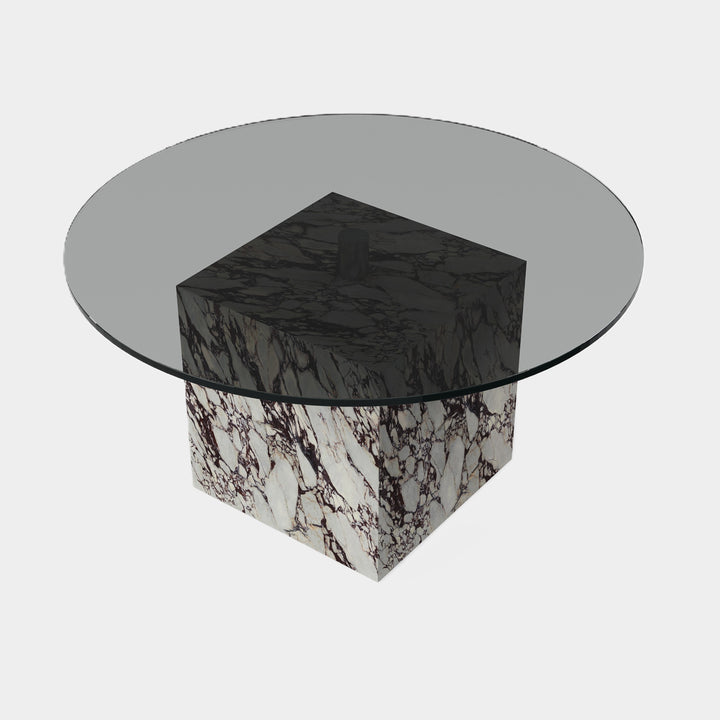 Bogense marble coffee table side view in Calacatta Viola