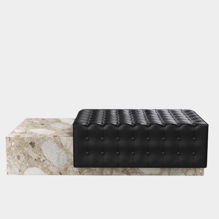 Maribo tufted leather marble chaise front view in Beige Breccia