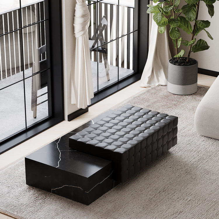 Maribo tufted leather marble chaise in Black Eagle