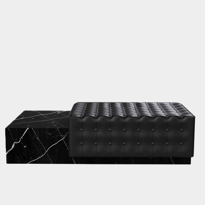 Maribo tufted leather marble chaise front view in Black Eagle