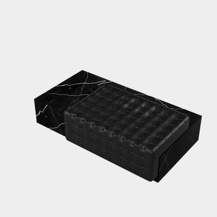 Maribo tufted leather marble chaise side view in Black Eagle