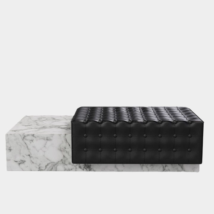 Maribo tufted leather marble chaise front view in White Carrara
