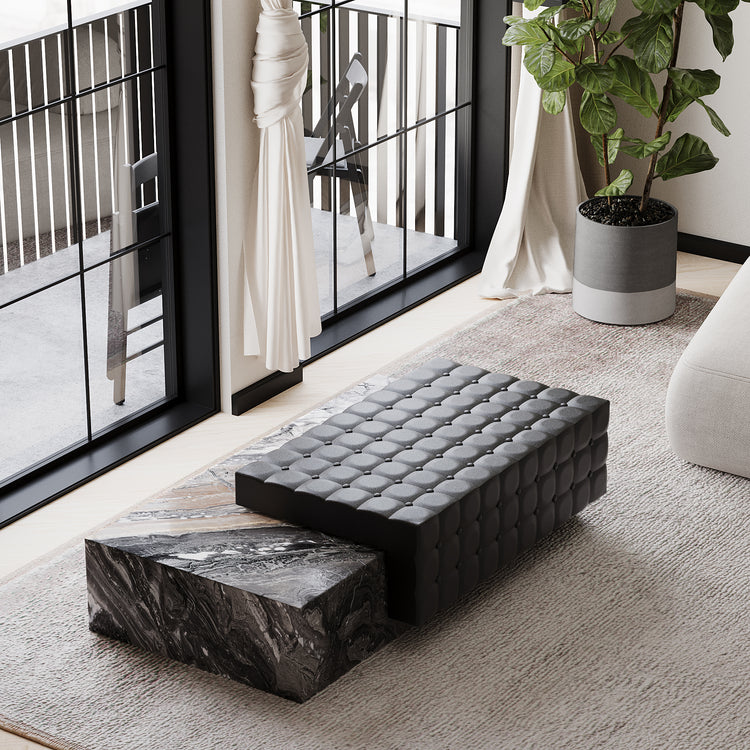 Maribo tufted leather marble chaise in Grey Galaxy