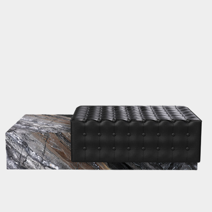Maribo tufted leather marble chaise front view in Grey Galaxy