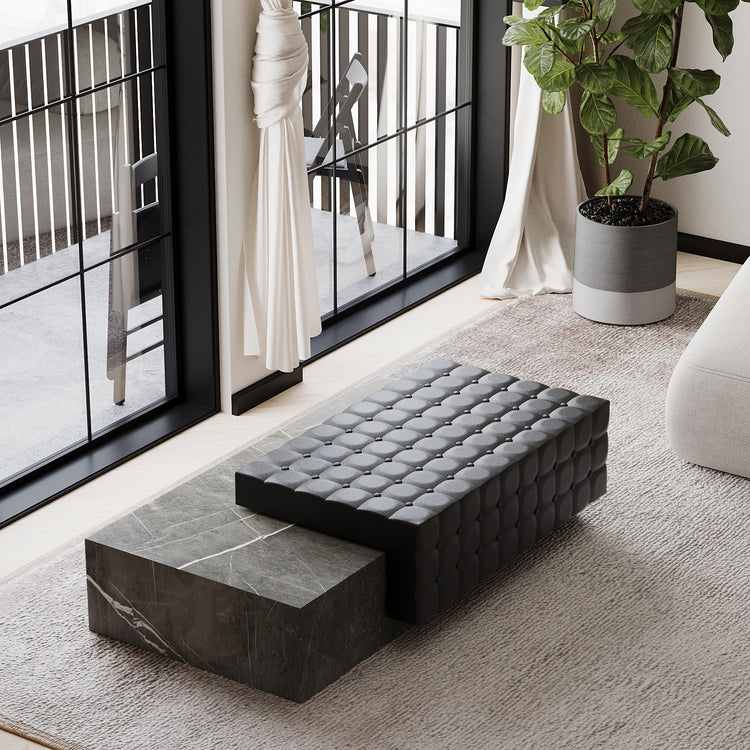 Maribo tufted leather marble chaise in Grey Kenzo