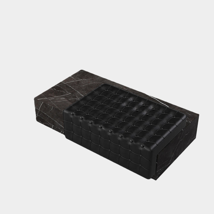 Maribo tufted leather marble chaise side view in Grey Kenzo