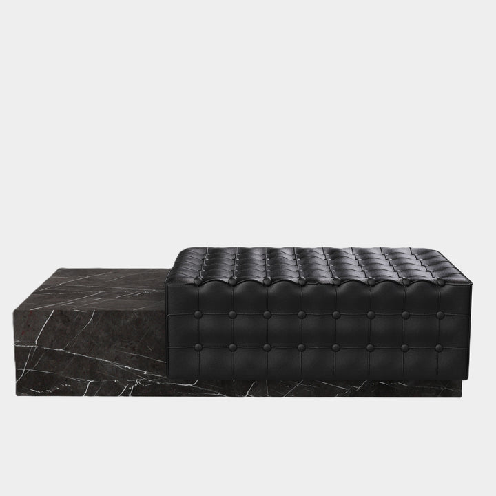 Maribo tufted leather marble chaise front view in Grey Kenzo