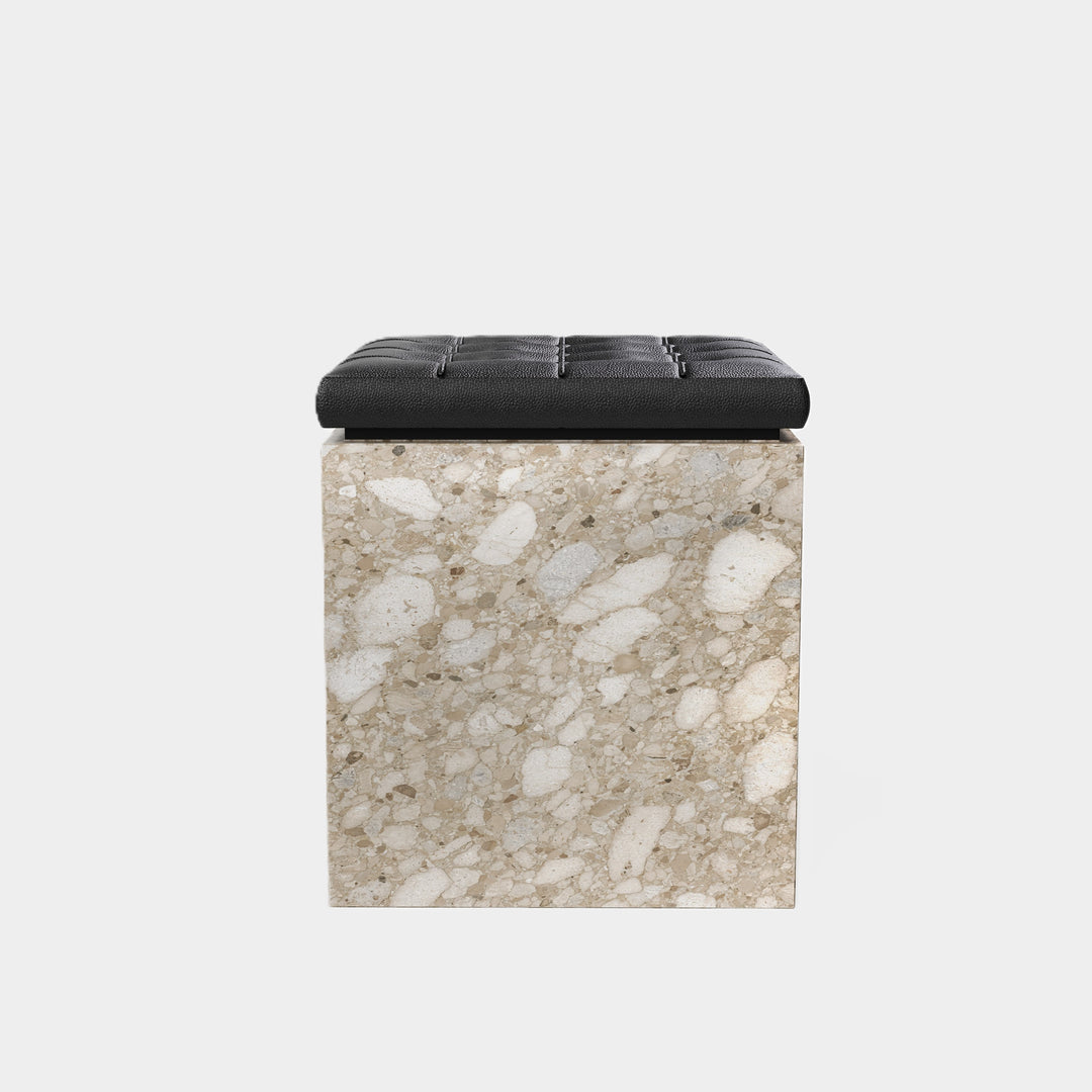 Halden - Tufted Marble Ottoman - Beige Breccia
