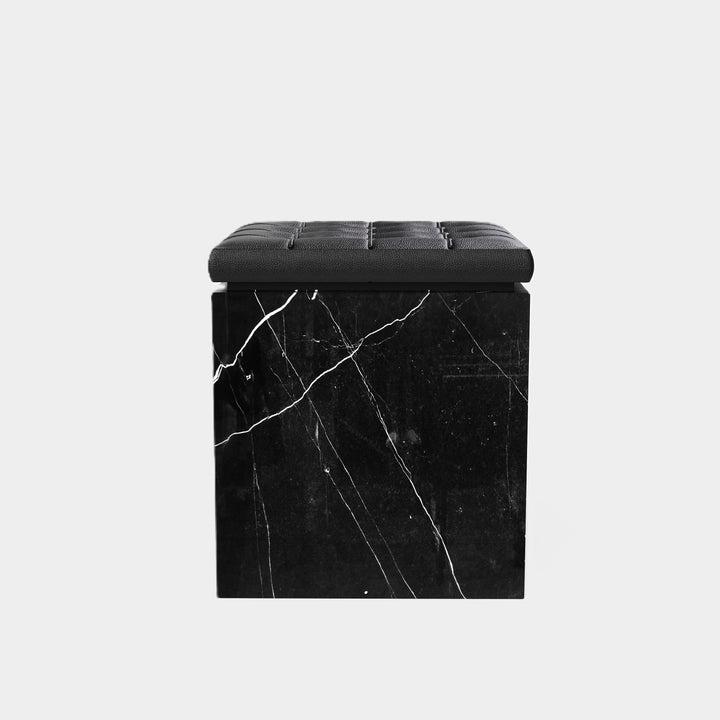 Halden tufted leather marble ottoman front view in Black Eagle