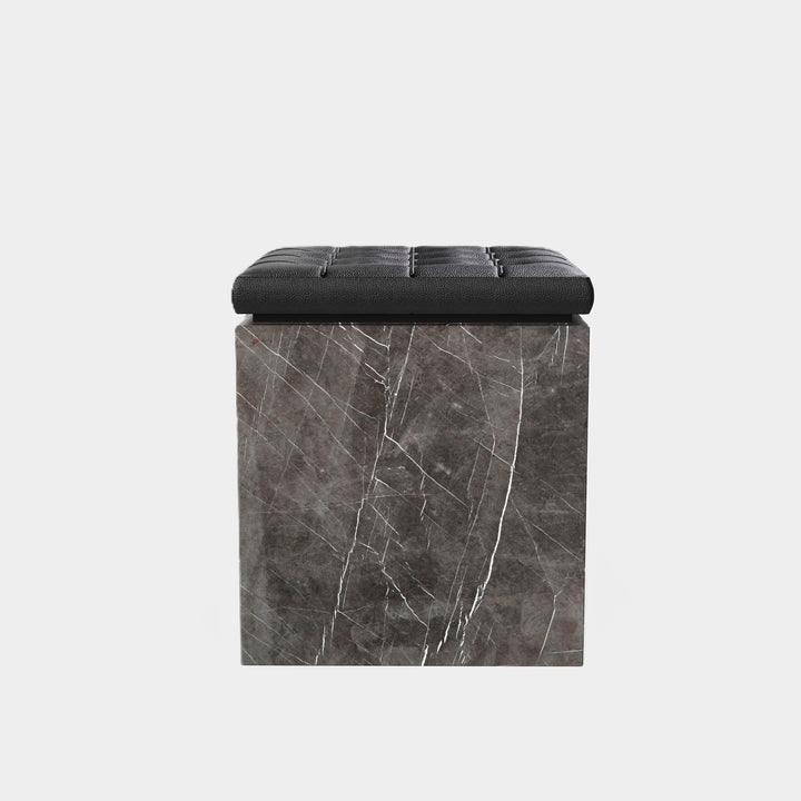 Halden tufted leather marble ottoman front view in Grey Kenzo