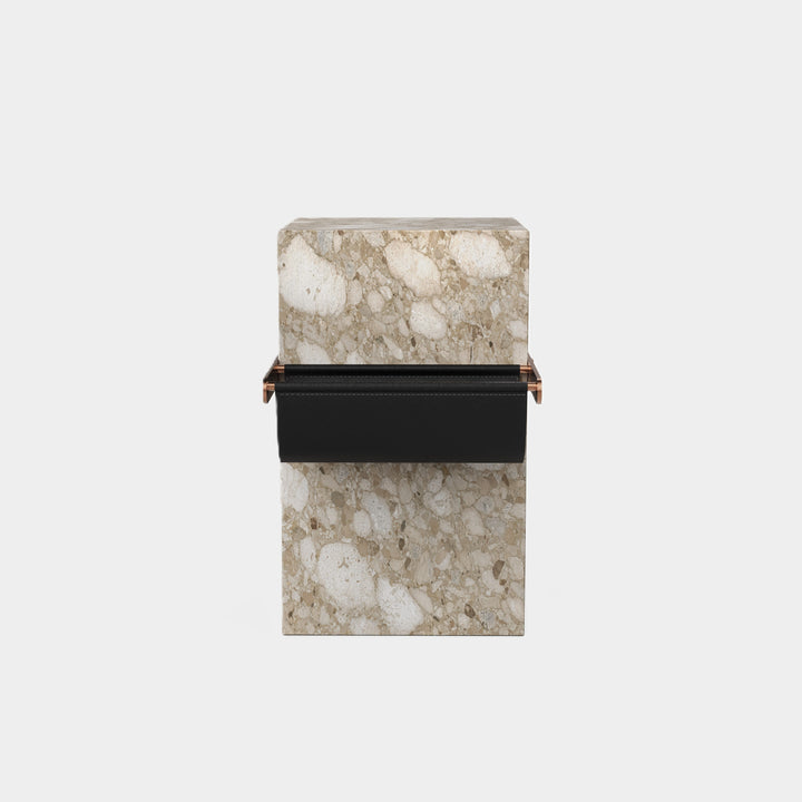 Aarhaus marble side table front view in Beige Breccia