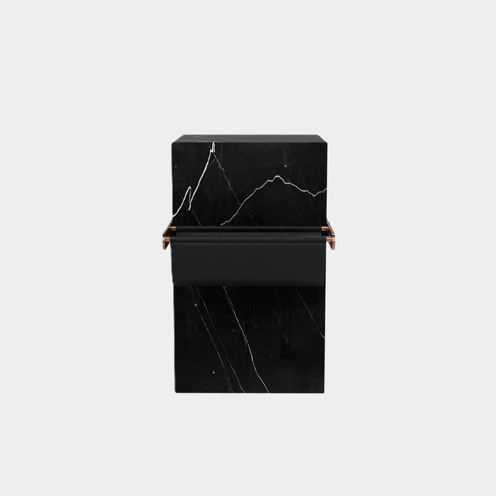 Aarhaus marble side table front view in Black Eagle
