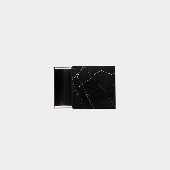 Aarhaus marble side table top view in Black Eagle