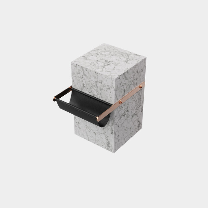 Aarhaus marble side table side view in White Carrara